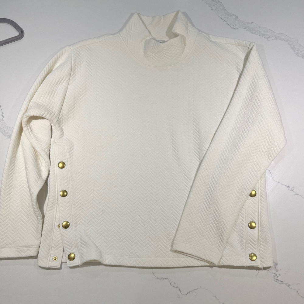 J. Crew Cream Textured Turtle neck gold detail pullover sweater
